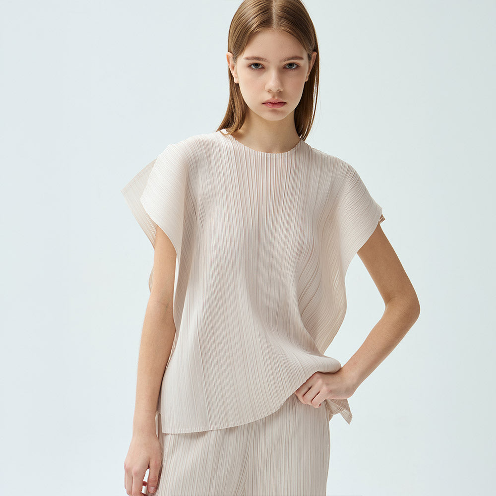 YOYOYOY Open drop shoulder pleated blouse_3colors