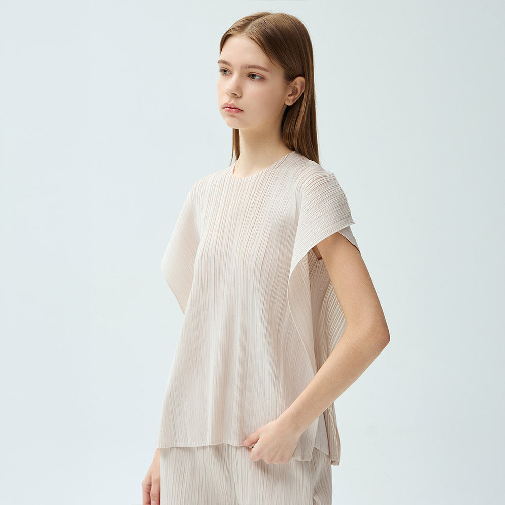YOYOYOY Open drop shoulder pleated blouse_3colors