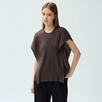 YOYOYOY Open drop shoulder pleated blouse_3colors