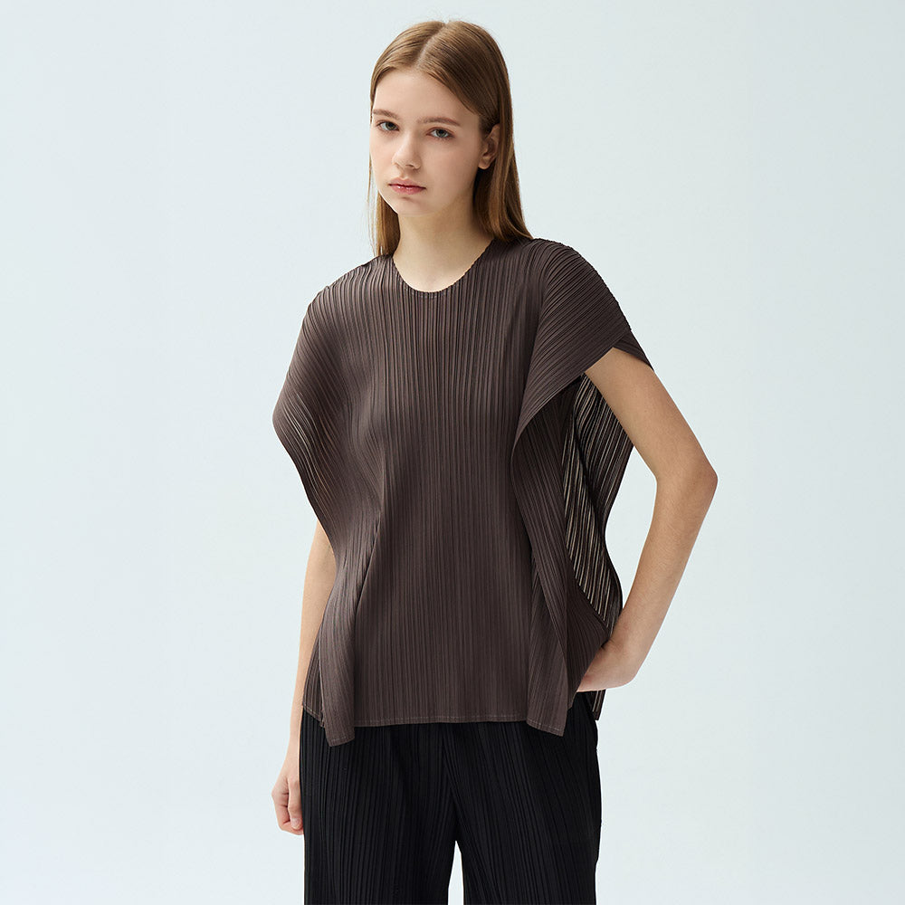 YOYOYOY Open drop shoulder pleated blouse_3colors