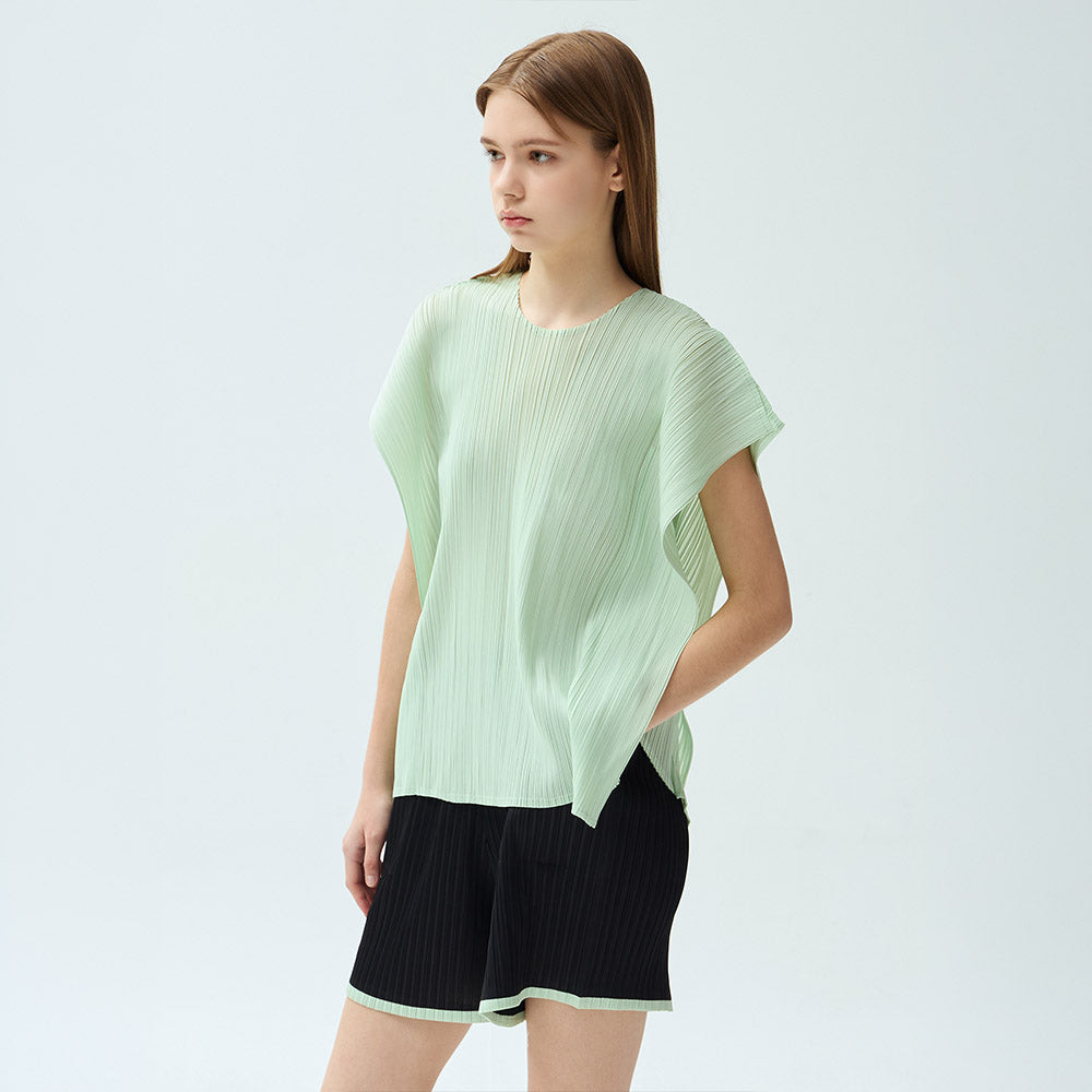 YOYOYOY Open drop shoulder pleated blouse_3colors