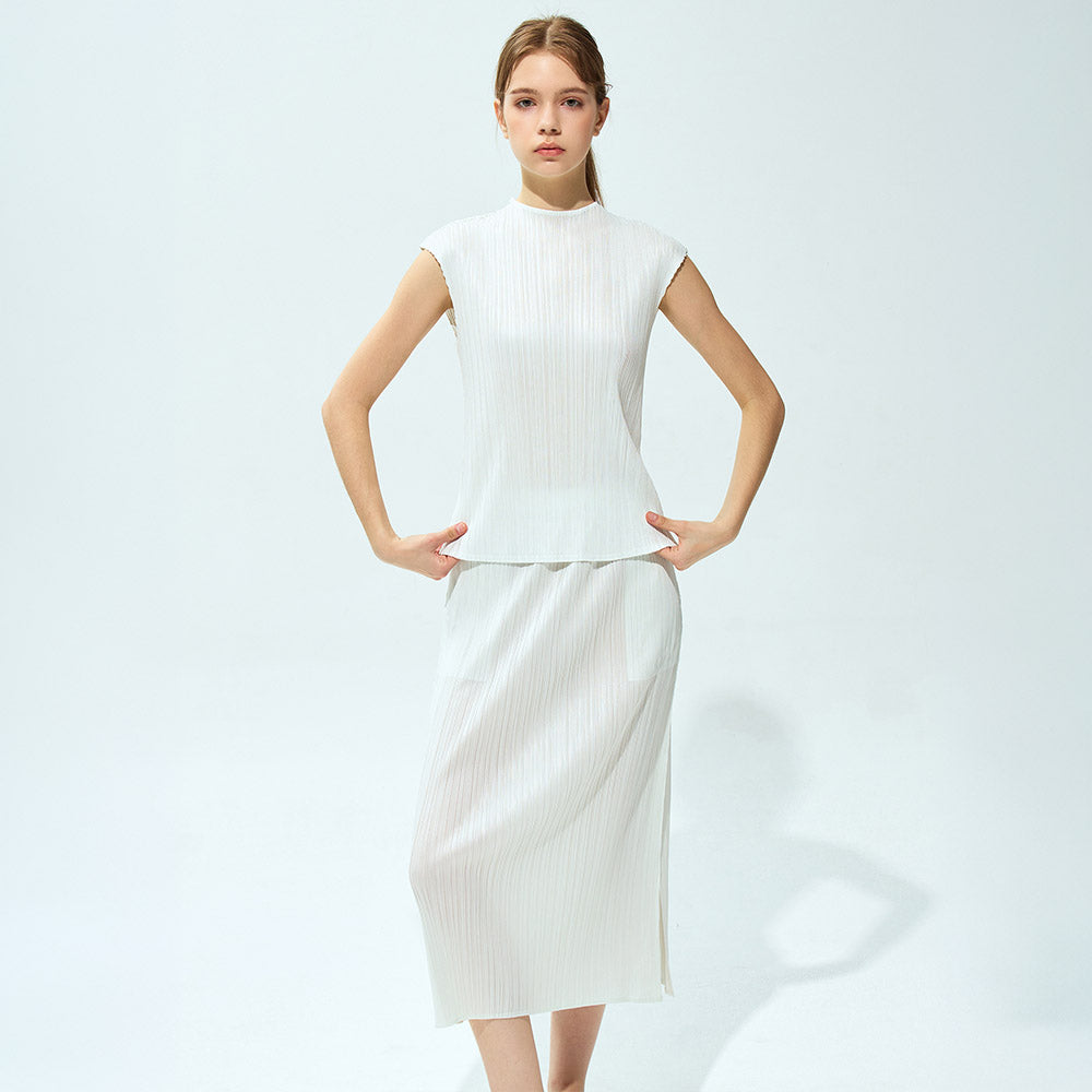 YOYOYOY Satin half-neck drop shoulder pleated blouse_3colors