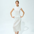 YOYOYOY Satin half-neck drop shoulder pleated blouse_3colors