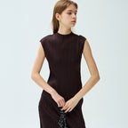 YOYOYOY Satin half-neck drop shoulder pleated blouse_3colors