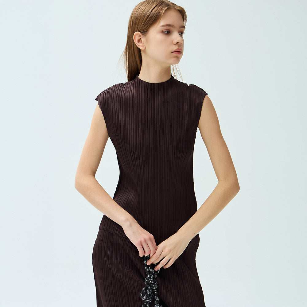 YOYOYOY Satin half-neck drop shoulder pleated blouse_3colors