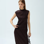 YOYOYOY Satin half-neck drop shoulder pleated blouse_3colors