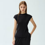 YOYOYOY Satin half-neck drop shoulder pleated blouse_3colors