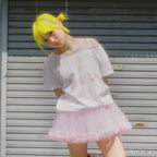 YOUHEE [KORILAKKUMA] LACE OFF-SHOULDER T-SHIRTS WHITE