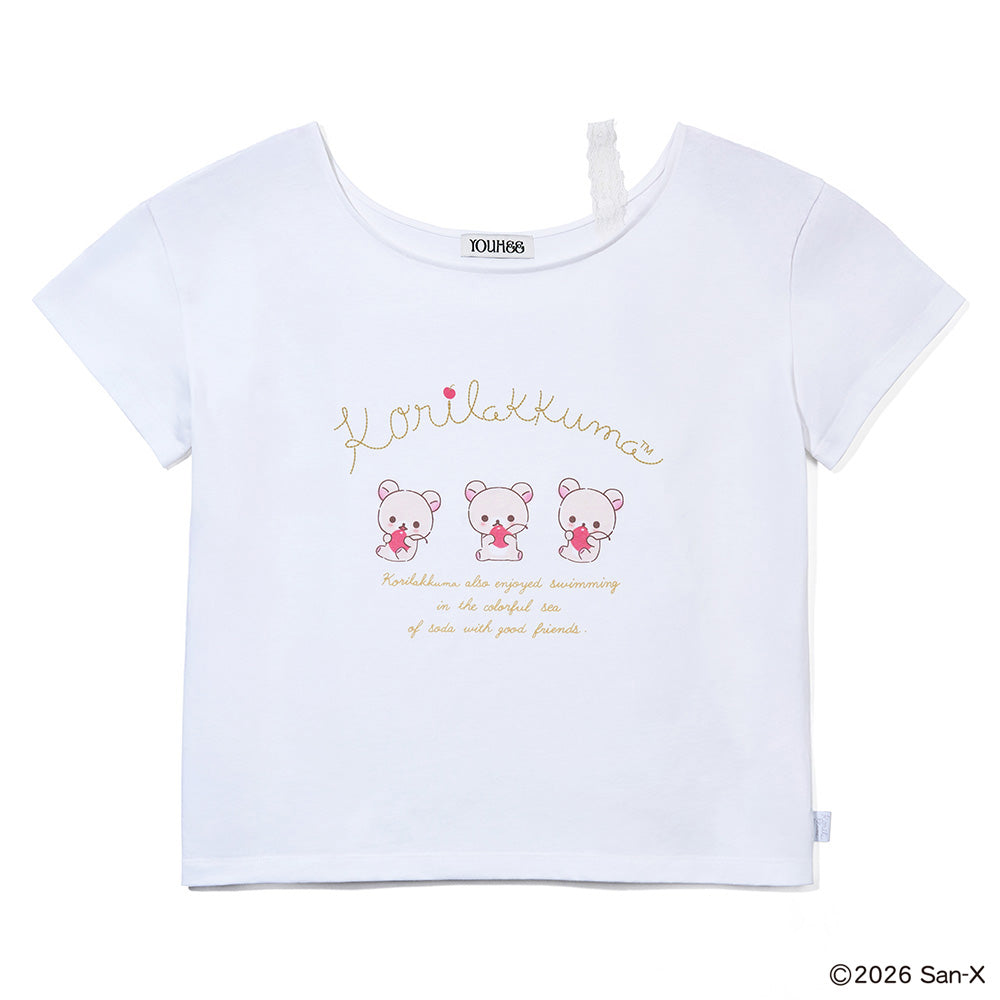 YOUHEE [KORILAKKUMA] LACE OFF-SHOULDER T-SHIRTS WHITE