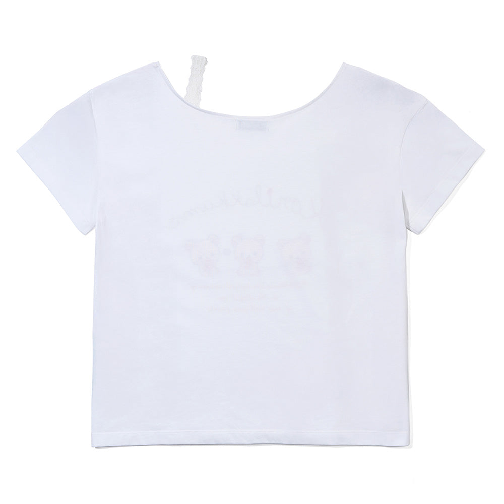 YOUHEE [KORILAKKUMA] LACE OFF-SHOULDER T-SHIRTS WHITE