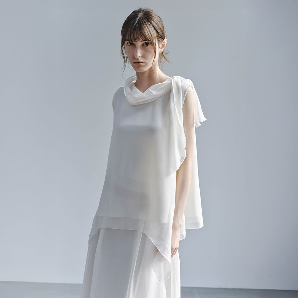 TAGEECHITA TG_Asymmetric chiffon sleeveless blouse_2color