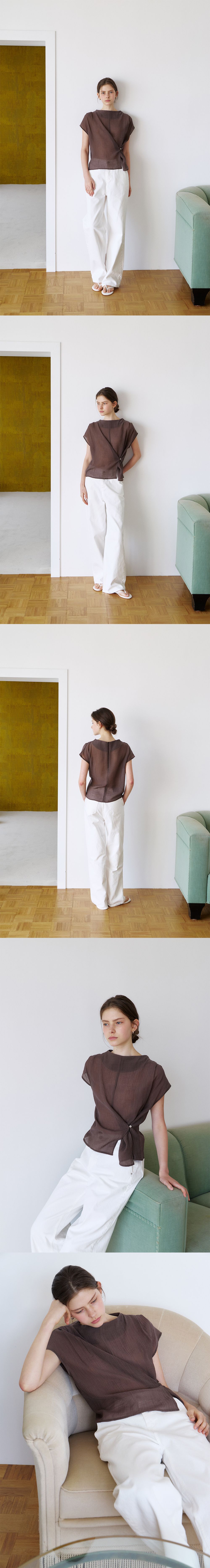 OURCOMOS mock neck wrap blouse (brown) orc 6047