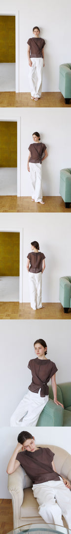 OURCOMOS mock neck wrap blouse (brown) orc 6047