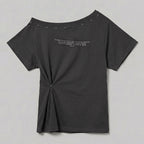 CHICKS Stud lineup graphic one shoulder short sleeve black
