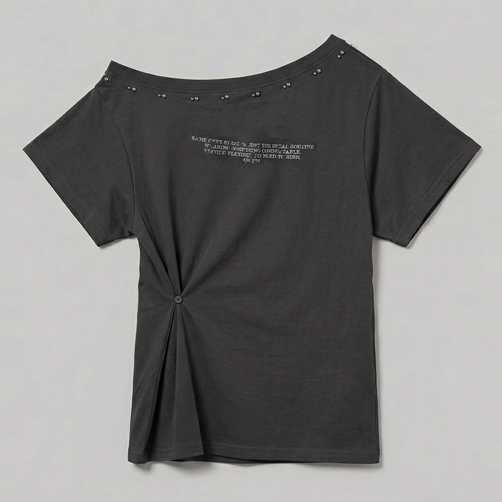 CHICKS Stud lineup graphic one shoulder short sleeve black