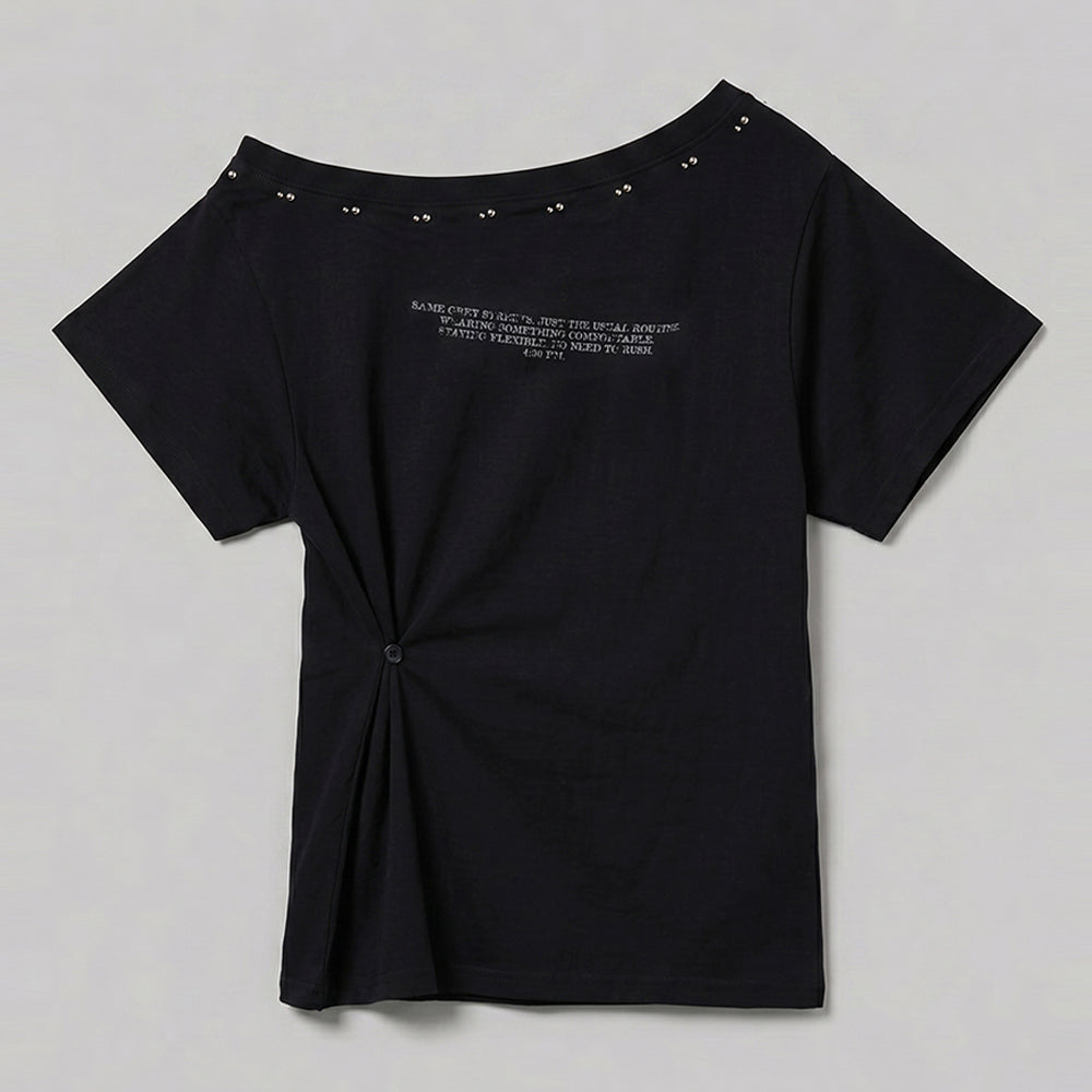 CHICKS Stud lineup graphic one shoulder short sleeve black