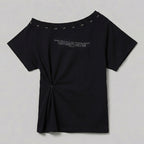 CHICKS Stud lineup graphic one shoulder short sleeve black