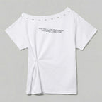 CHICKS Stud lineup graphic one shoulder short sleeve black