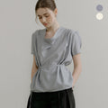 OURCOMOS comos 1408 tie drape neck blouse (pale blue)