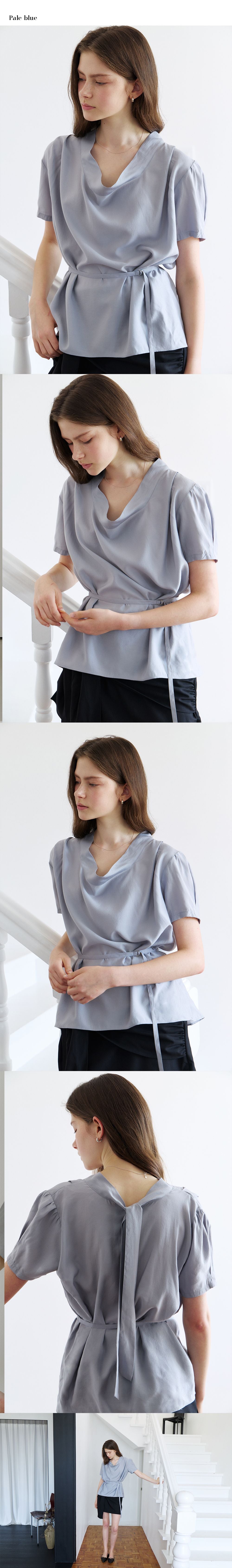 OURCOMOS comos 1408 tie drape neck blouse (pale blue)