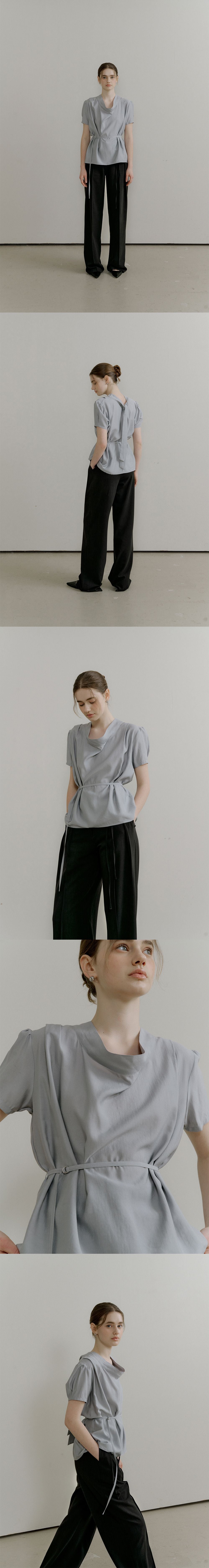 OURCOMOS comos 1408 tie drape neck blouse (pale blue)