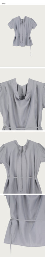 OURCOMOS comos 1408 tie drape neck blouse (pale blue)