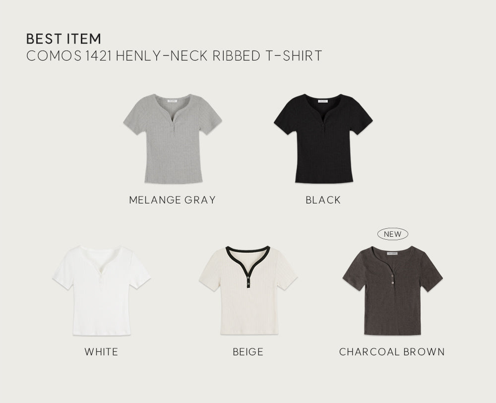 OURCOMOS comos 1421 henly-neck ribbed T-shirt (charcoal brown)