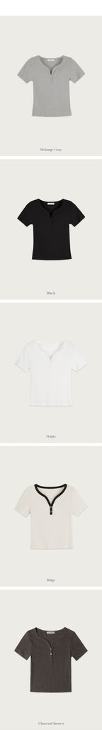 OURCOMOS comos 1421 henly-neck ribbed T-shirt (beige)
