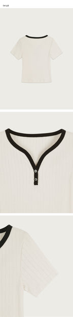 OURCOMOS comos 1421 henly-neck ribbed T-shirt (beige)