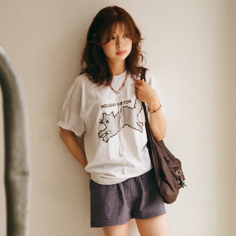 HOLIDAYVISITOR dot cat t-shirt white