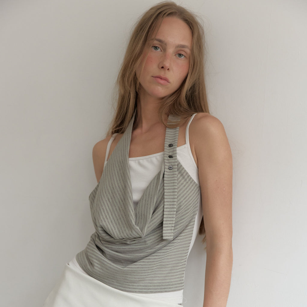 ASURA LAYERED HALTER SLEEVELESS (GREEN STRIPE)