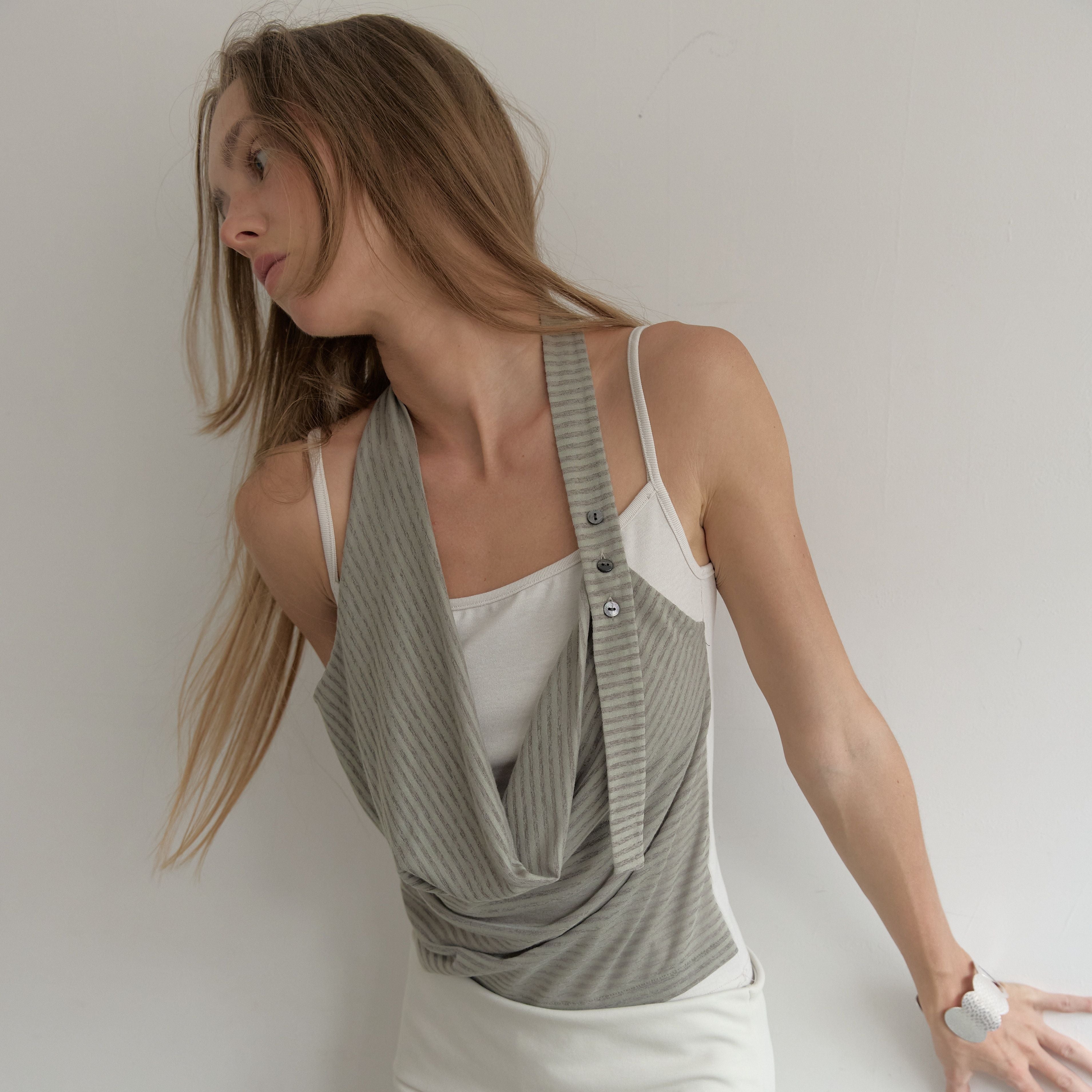 ASURA LAYERED HALTER SLEEVELESS (GREEN STRIPE)