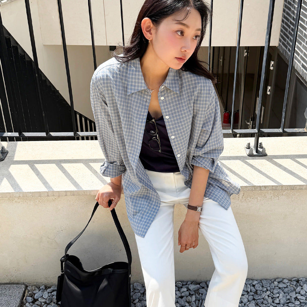 Siyazu SITP5299 Summer check shirt_Pale blue