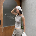 NOIRER FOR WOMEN Boat neck sleeveless t-shirt (ashed khaki)
