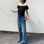 PLAC WOMEN [Black added] Frill point pin tuck blouse black