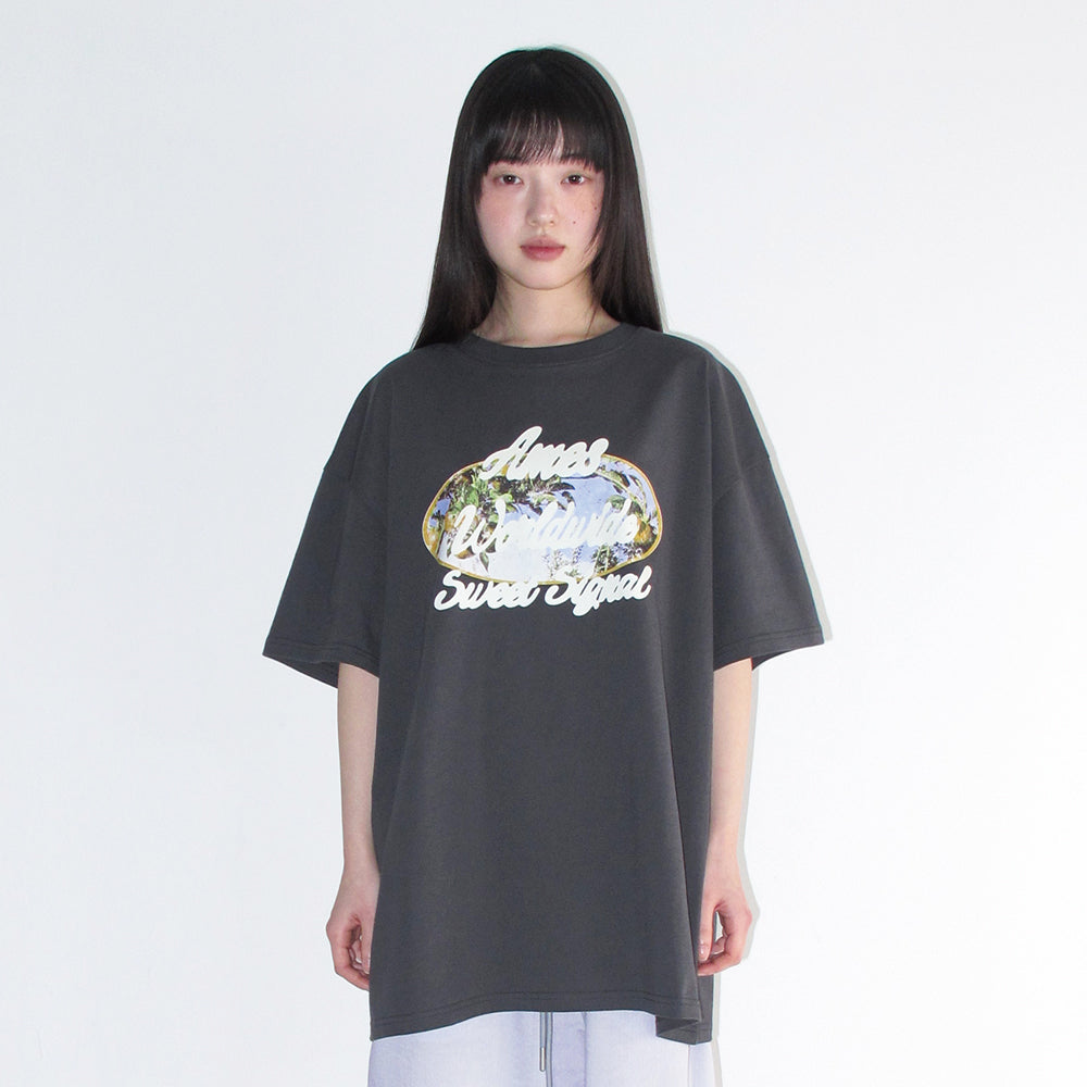 ames worldwide PALM TREE OVAL TEE CHARCOAL