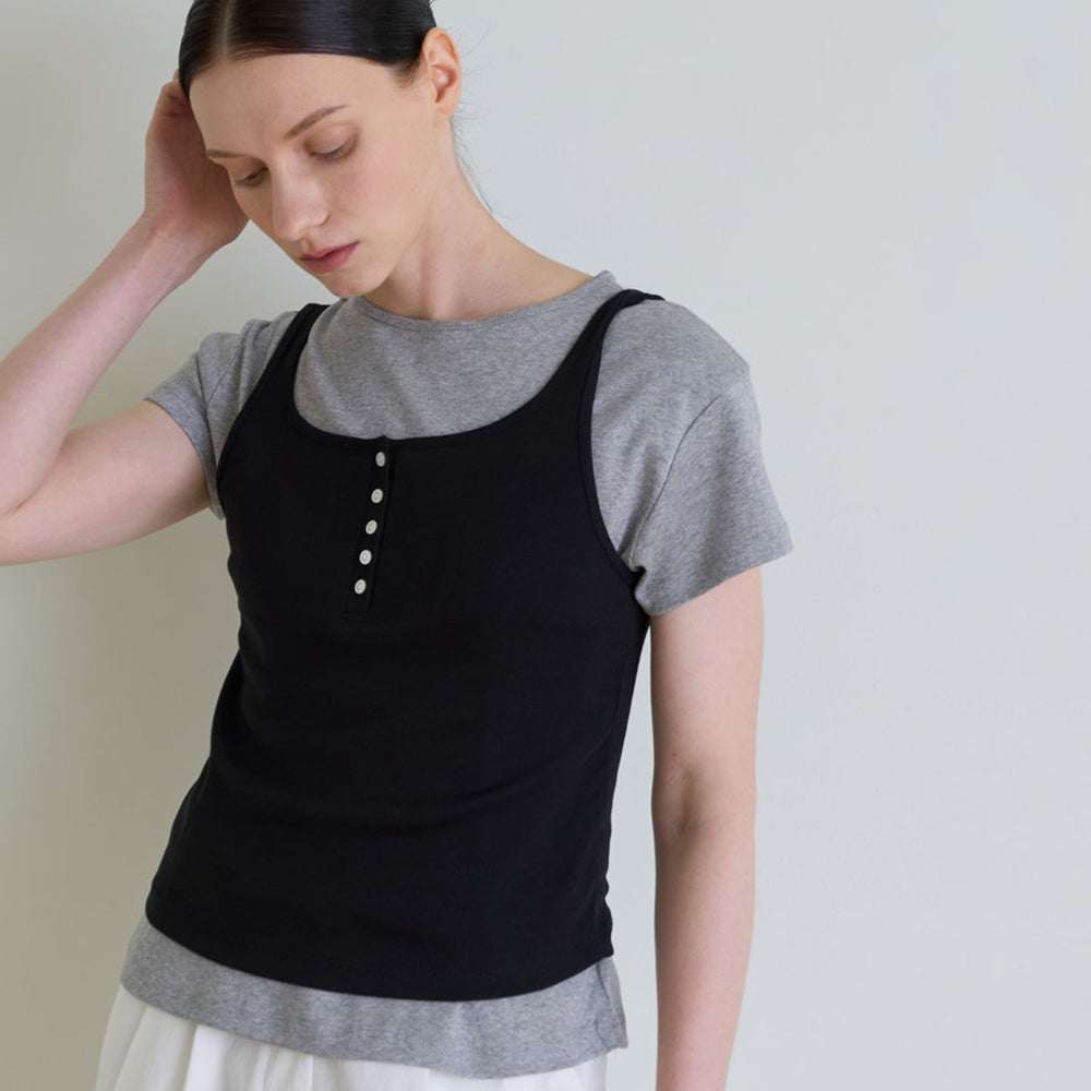 ACOVE Compact Cotton Button Sleeveless_6 colors