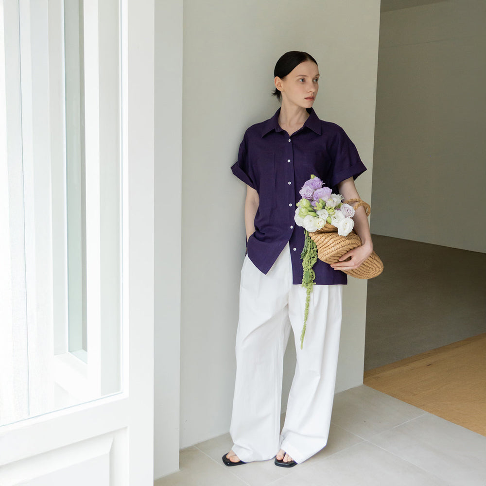 ACOVE Two Pocket Linen Shirt_Deep Purple