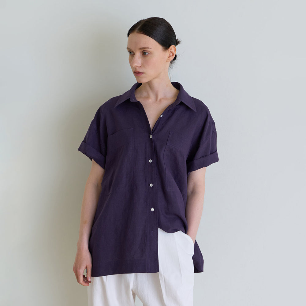 ACOVE Two Pocket Linen Shirt_Deep Purple