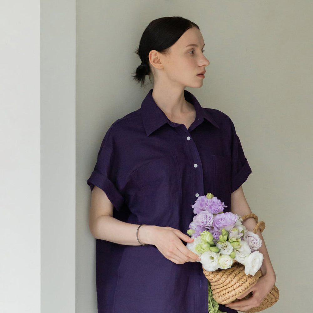 ACOVE Two Pocket Linen Shirt_Deep Purple
