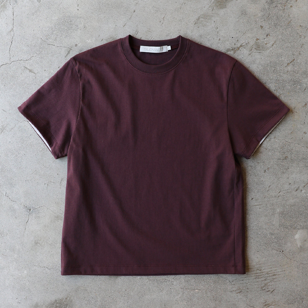 SLOWACID SA REFINED FLIP-CUFF SEMI-CROP TEE [DARK PLUM]