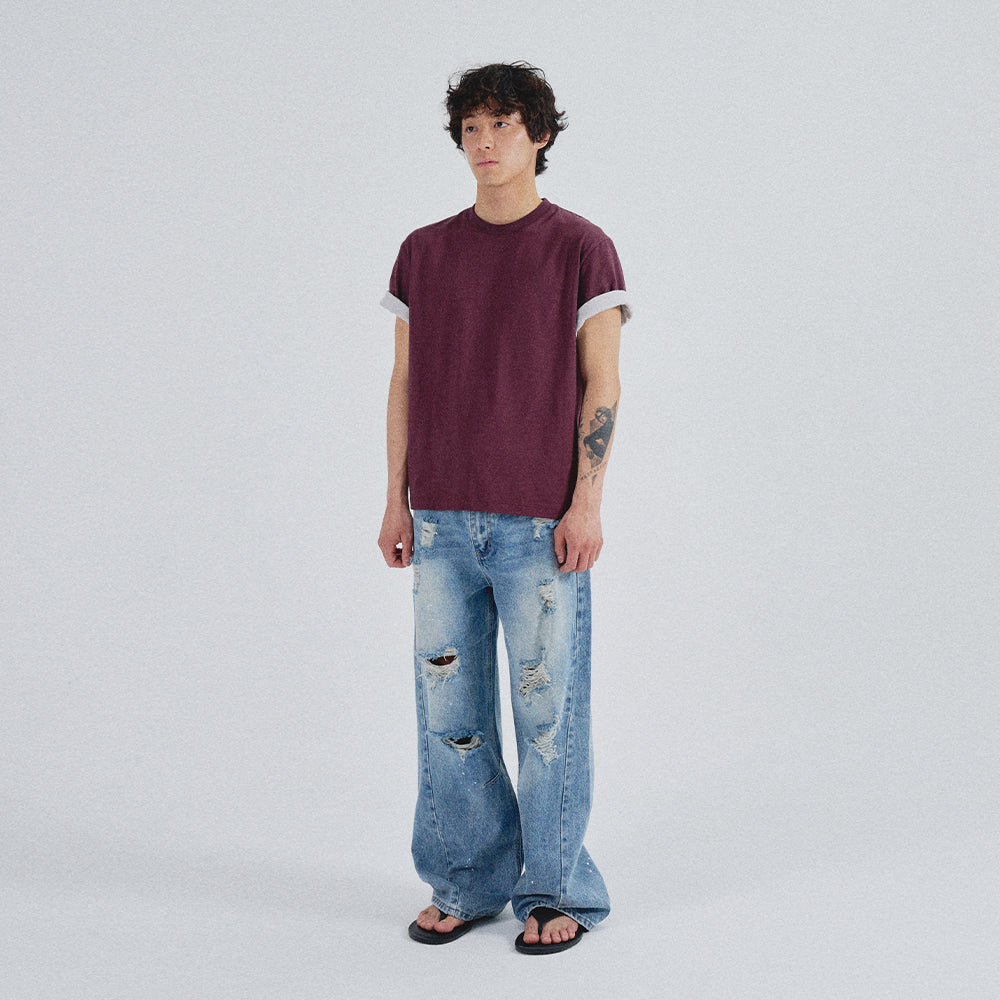 SLOWACID SA REFINED FLIP-CUFF SEMI-CROP TEE [DARK PLUM]