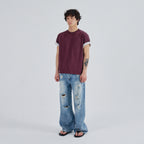 SLOWACID SA REFINED FLIP-CUFF SEMI-CROP TEE [DARK PLUM]