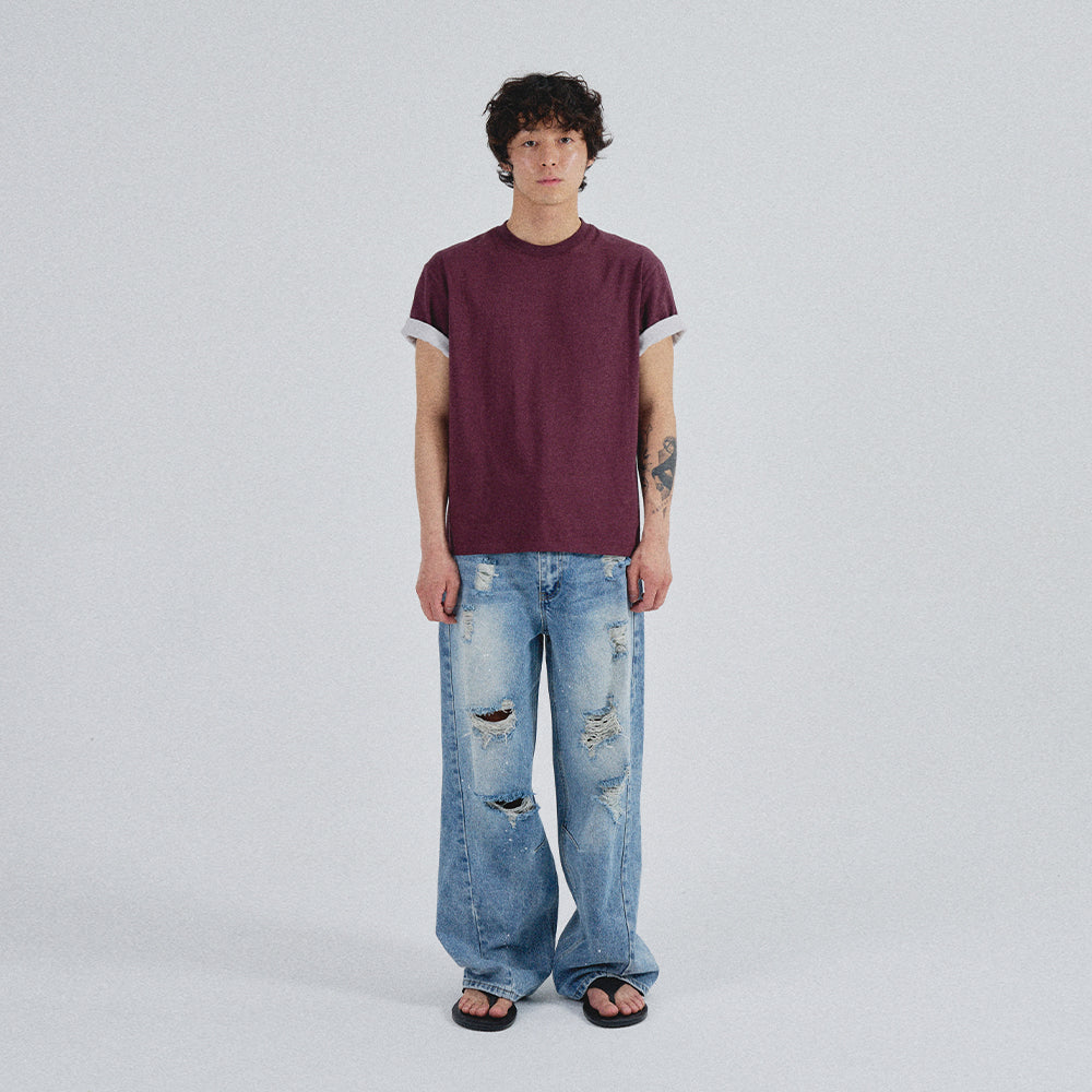 SLOWACID SA REFINED FLIP-CUFF SEMI-CROP TEE [DARK PLUM]