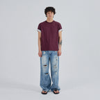 SLOWACID SA REFINED FLIP-CUFF SEMI-CROP TEE [DARK PLUM]
