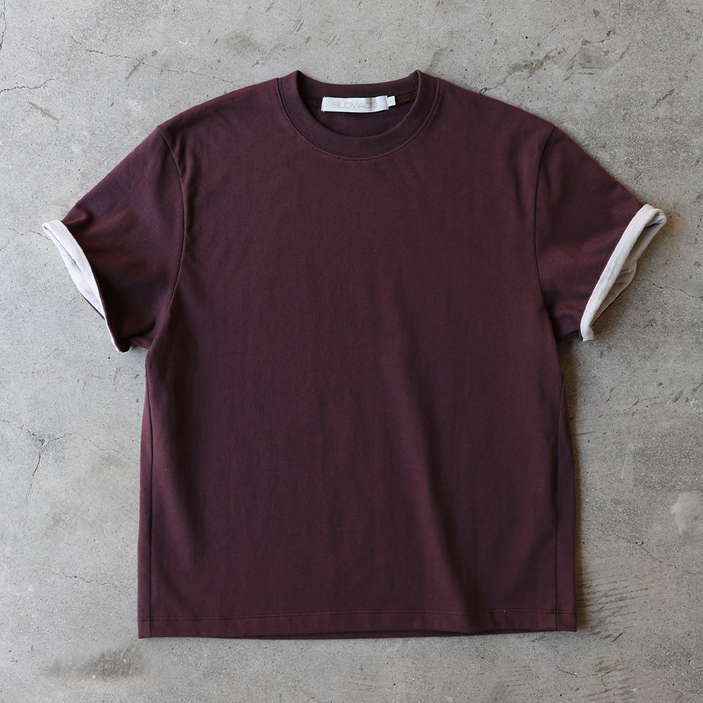 SLOWACID SA REFINED FLIP-CUFF SEMI-CROP TEE [DARK PLUM]