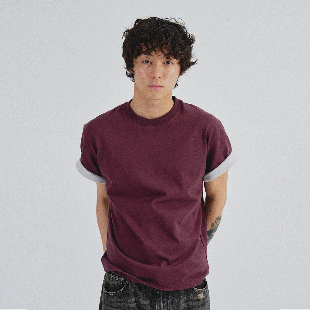SLOWACID SA REFINED FLIP-CUFF SEMI-CROP TEE [DARK PLUM]