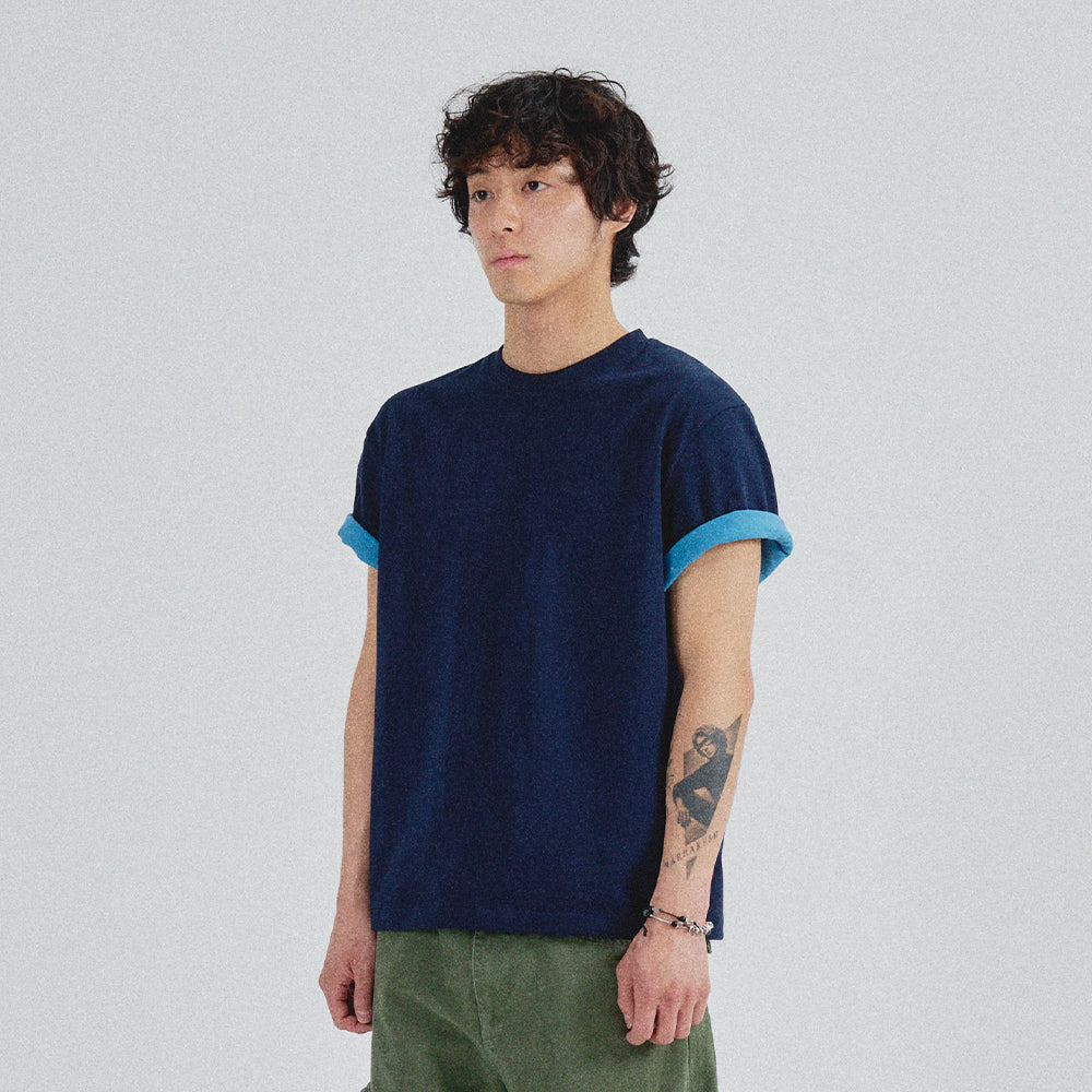 SLOWACID SA REFINED FLIP-CUFF SEMI-CROP TEE [NAVY]