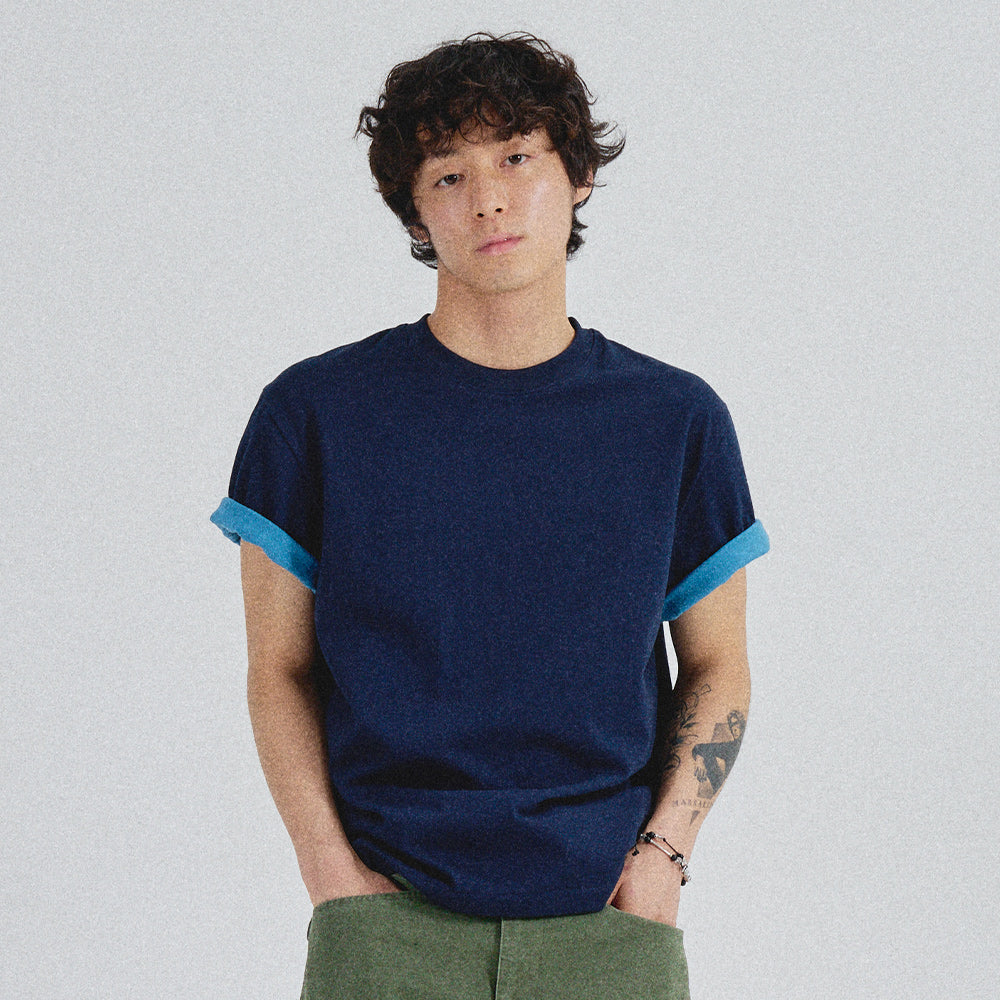 SLOWACID SA REFINED FLIP-CUFF SEMI-CROP TEE [NAVY]