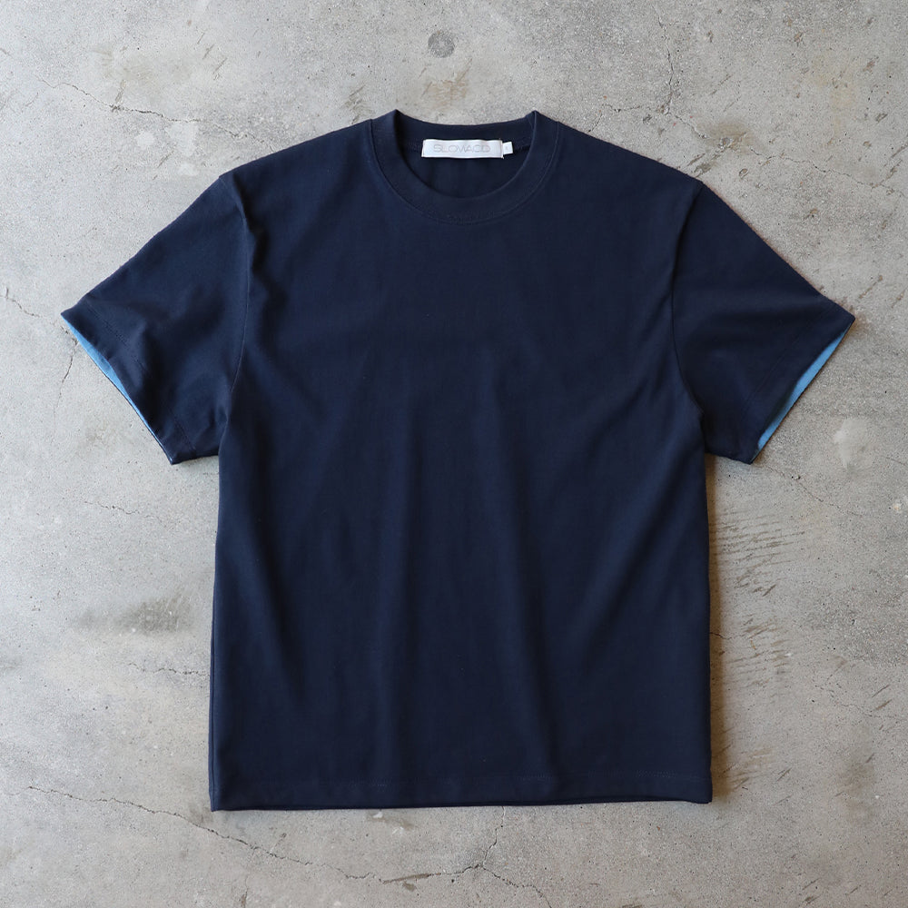 SLOWACID SA REFINED FLIP-CUFF SEMI-CROP TEE [NAVY]